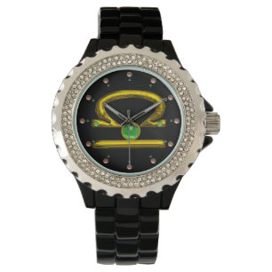 LIBRA GOLD ZODIAC BIRTHDAY JEWEL, Green, Black Horloge