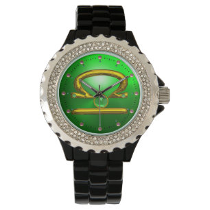 LIBRA GOLD ZODIAC BIRTHDAY JEWEL, Green Emerald Horloge