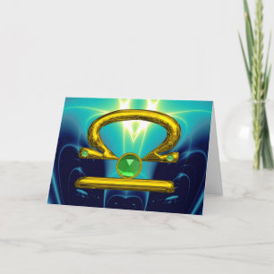 LIBRA Green Emerald & Gold Zodiac Birthday Kaart