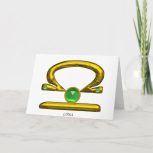 LIBRA Green Emerald & Gold Zodiac Birthday Kaart