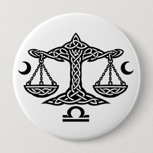 Libra Keltische Maan‑Schaal Sigil BurnsInHell In Ronde Button 4,0 Cm