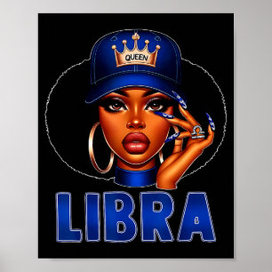 Libra Koningin Zwarte Vrouw Met Muts Kroon Afro Me Poster