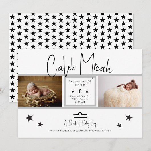 Libra Stars Photo Baby Faire-part de naissance (Devant / Derrière)