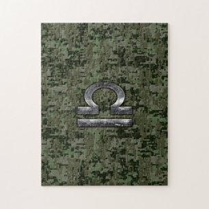 Libra Sterrenbeeld op bosgroene digitale camouflag Legpuzzel