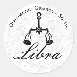 Libra Zodiac Astrology Personality Black White Ronde Sticker