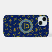 Libra Zodiac+Astrology Symbols Pattern Gold+Blues (Verso Horizontal)