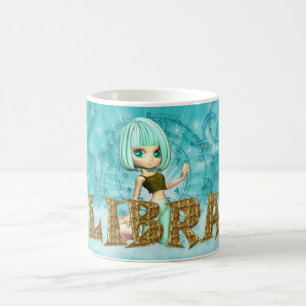 Libra Zodiac Birthday card met cutie pie Aquamari Koffiemok