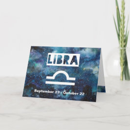 Libra Zodiac Blue Waterverf Galaxy Verjaardag Kaart