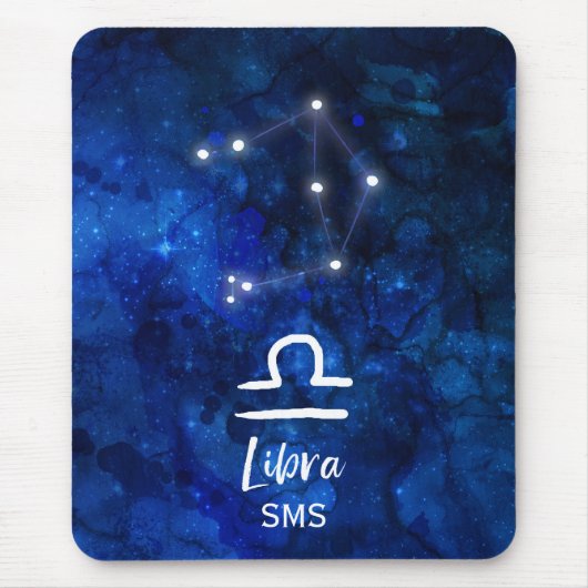 Libra Zodiac Constellation Blue Galaxy Monogram Muismat (Voorkant)