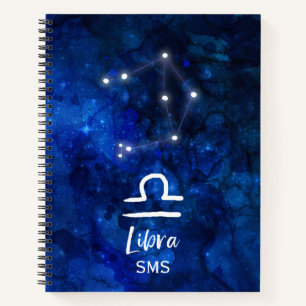 Libra Zodiac Constellation Blue Galaxy Monogram Notitieboek