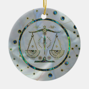 Libra Zodiac Gold Abalone op constellatie Keramisch Ornament
