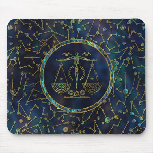 Libra Zodiac Gold Abalone op constellatie Muismat (Voorkant)