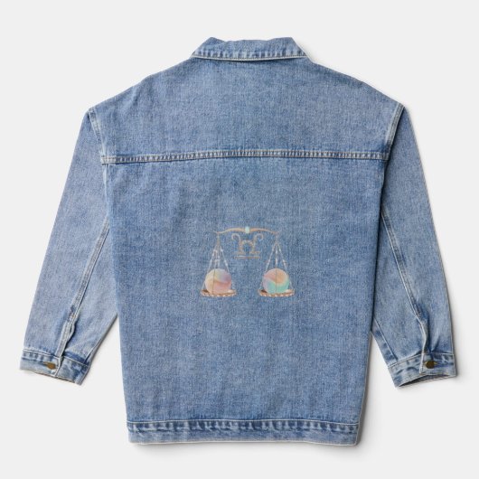 Libra Zodiac Scales - Pink Tourmaline Opal Denim Jacket (Achterkant)