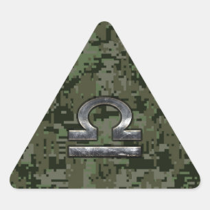 Libra Zodiac Sign Woodland Digital Camouflage Driehoek Sticker