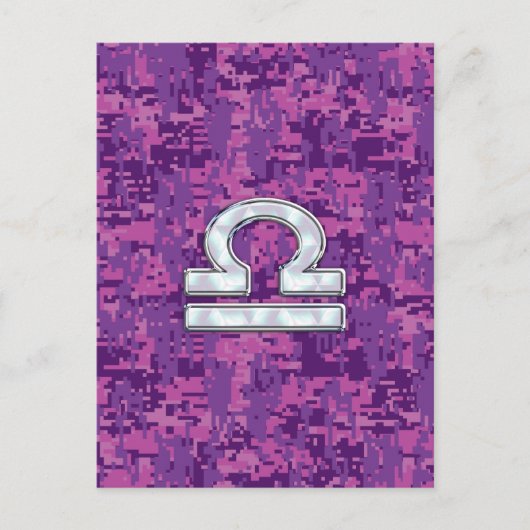 Libra Zodiac Symbol Fuchsia Pink Digital Camo Briefkaart (Voorkant)