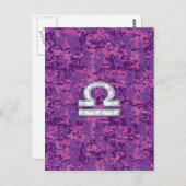 Libra Zodiac Symbol on Fuchsia Digital Camo Briefkaart (Voorkant / Achterkant)