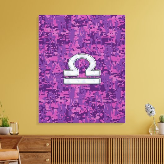 Libra Zodiac Symbol on Fuchsia Digital Camo Canvas Afdruk (Insitu (Woonkamer))
