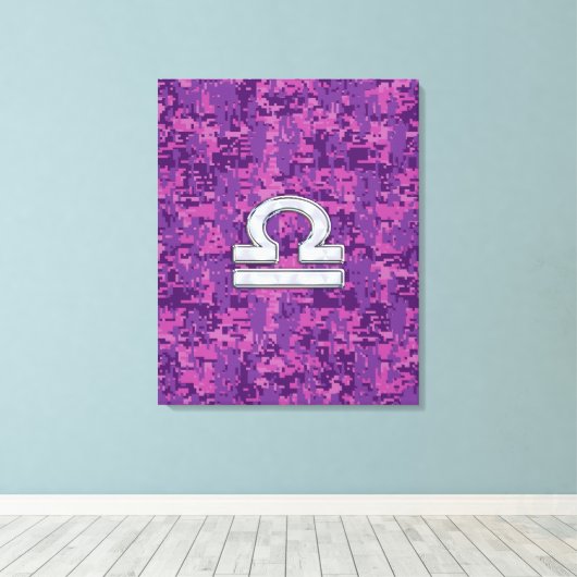 Libra Zodiac Symbol on Fuchsia Digital Camo Canvas Afdruk (Insitu (Houten vloer))
