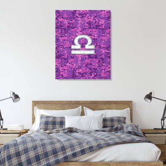 Libra Zodiac Symbol on Fuchsia Digital Camo Canvas Afdruk (Insitu (Slaapkamer))