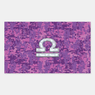 Libra Zodiac Symbol on Fuchsia Digital Camo Rechthoekige Sticker