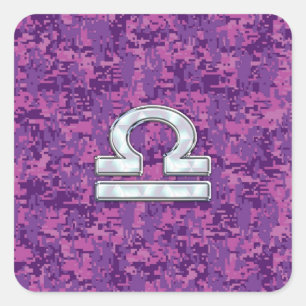 Libra Zodiac Symbol on Fuchsia Digital Camo Vierkante Sticker