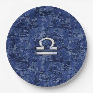 Libra Zodiac Symbol op Blue Digital Camo Papieren Bordje
