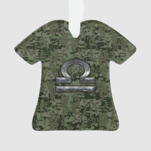 Libra Zodiac Symbol op Green Digital Camouflage Ornament