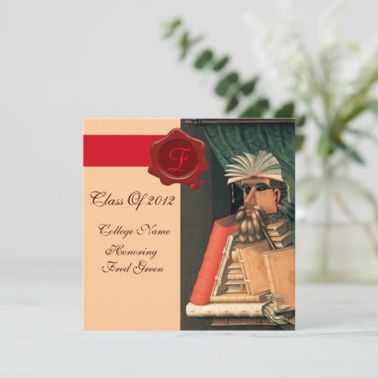 LIBRARIAANSE AFSTUDEREN PARCHMENT WAX SEAL MONOGRA KAART (Staand voorkant)