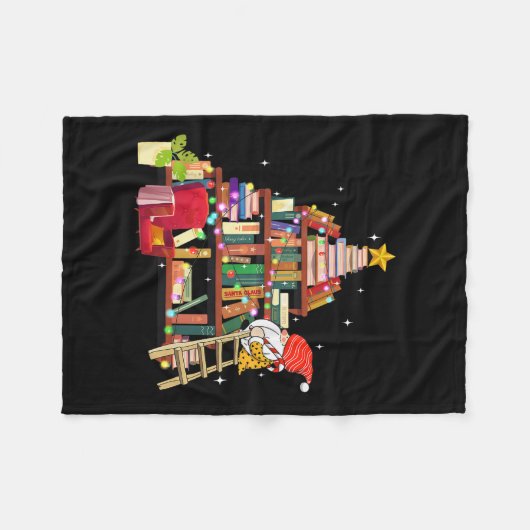 Librarian And Book Lover Christmas Library Tree Li Fleece Deken (Voorkant (Horizontaal))
