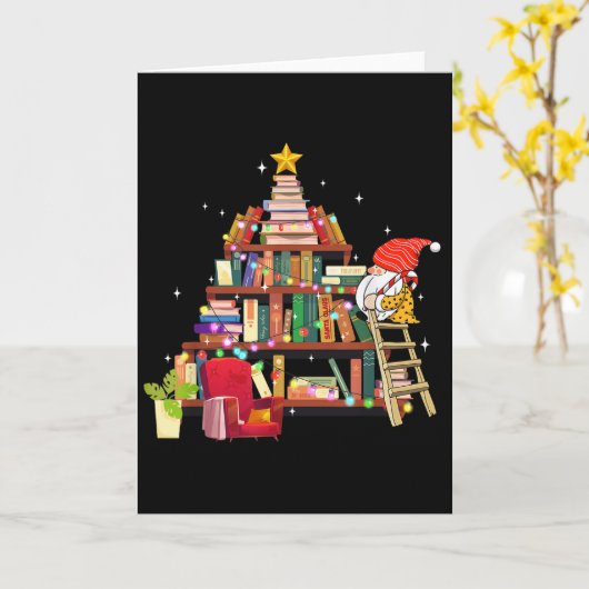 Librarian And Book Lover Christmas Library Tree Li Kaart (Gele Bloem)