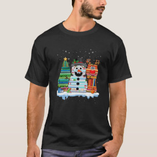 Librarian Book Lover Kerstboek Stack Reindeder T-shirt