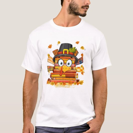 Librarian Book Lover Reader Funny Turkey Thanksgiv T-shirt (Voorkant)