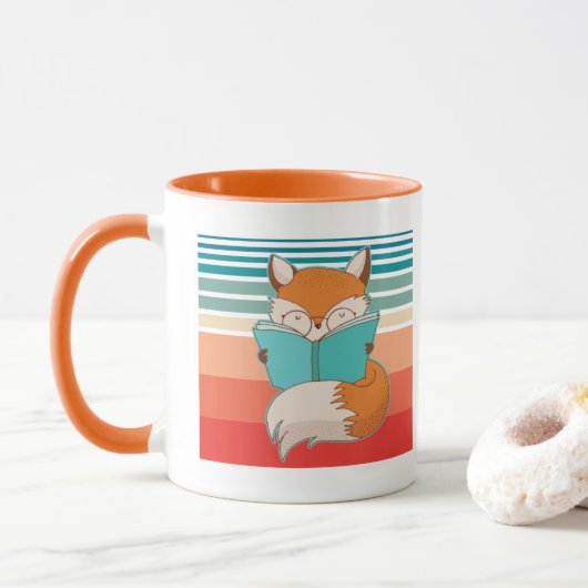 Librarian Fox Reading Bookworm Mok (Met donut)