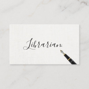 Librarian Handschrift Script Elegant Linen Visitekaartje