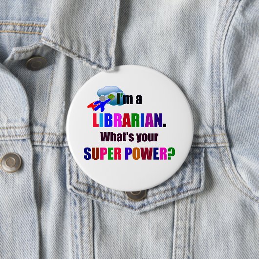 Librarian Superheld, stoutmoedig kleurrijk design, Ronde Button 4,0 Cm (In situ)
