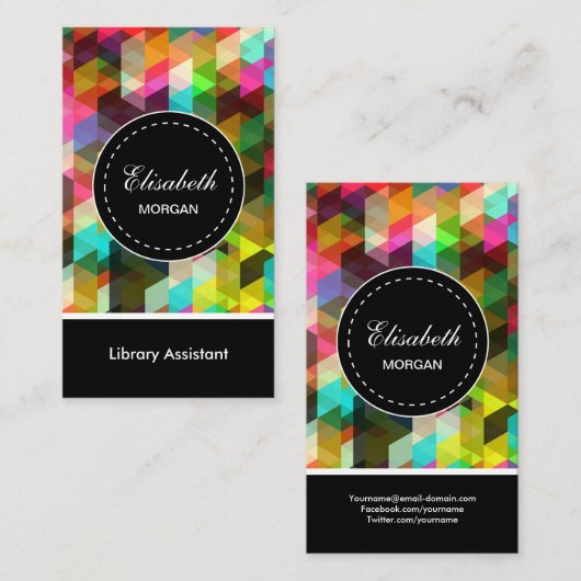 Library Assistant — kleurrijk mozaïekpatroon Visitekaartje (Voorkant / Achterkant)