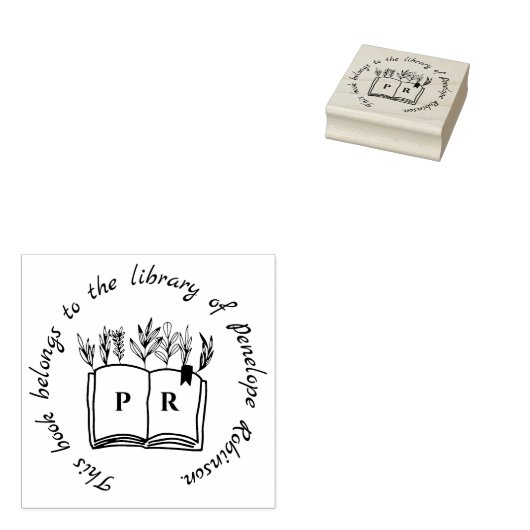 Library Book Simple Script Custom Name Initialen Rubberstempel (Gestempeld)