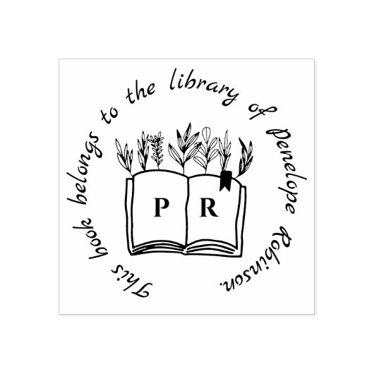 Library Book Simple Script Custom Name Initialen Rubberstempel (Afrduk)