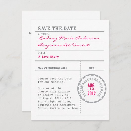 Library Card Save the Date (Voorkant / Achterkant)