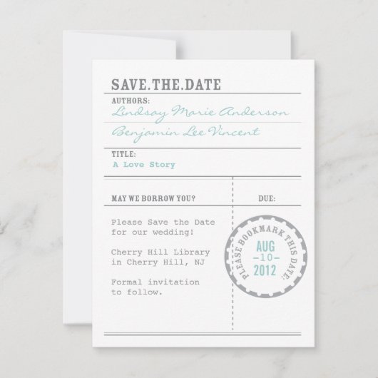 Library Card Save the Date (Voorkant)