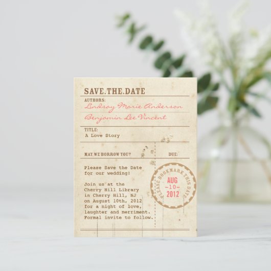 Library Card Save the Date (Staand voorkant)