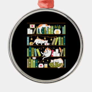 Library cats - whimsical cats on the book shelves metalen ornament