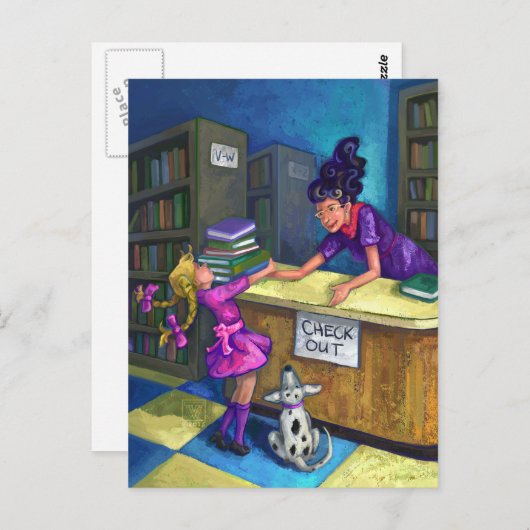 Library Check Out Artwork Briefkaart (Voorkant / Achterkant)