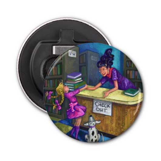 Library Check Out Artwork Button Flesopener (Voorkant)