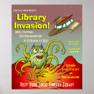 Library Invasion! Poster voor leesbevordering