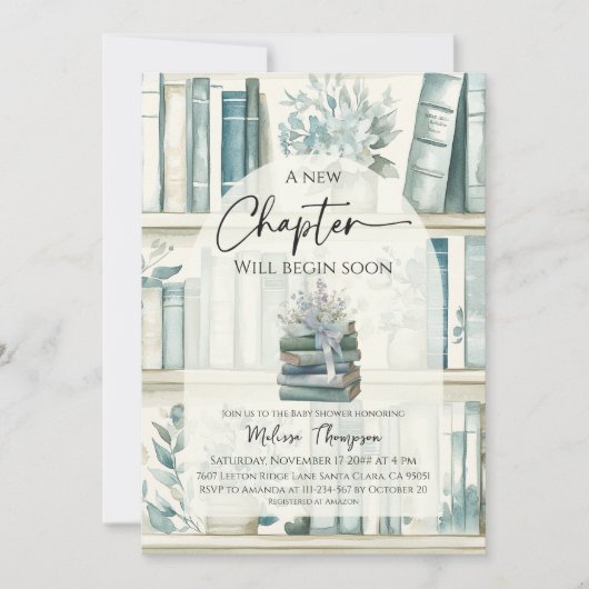 Library New Chapter Blue Boy Book Baby Shower Kaart (Voorkant)