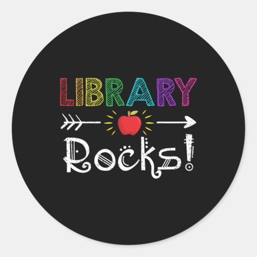 Library Rocks Leraar Student Fun Terug naar School Ronde Sticker (Voorkant)