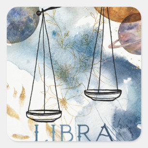 Libras schales's jarig zoödiaaal astrologie blauw  vierkante sticker