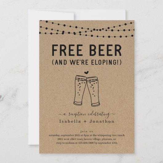 Libre Beer Funny Réception Seulement Invitation (Devant)