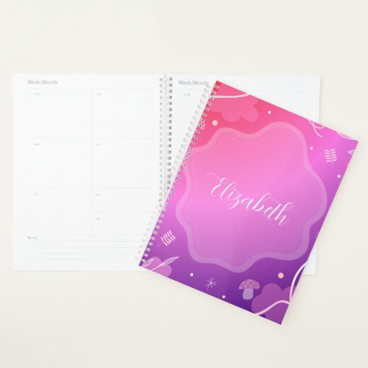 Libreta Kawaii Rosa y Morado con Nombre  Planner (Display)